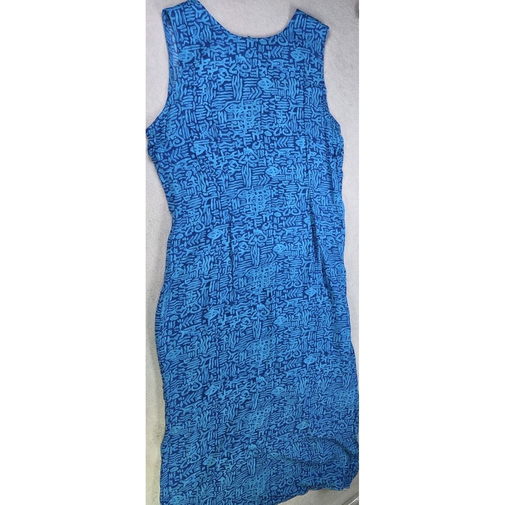Melissa Harper MHM 2 Pc Rayon Dress Jacket Set Blue Geometric Print Women's 14 - Picture 2 of 12